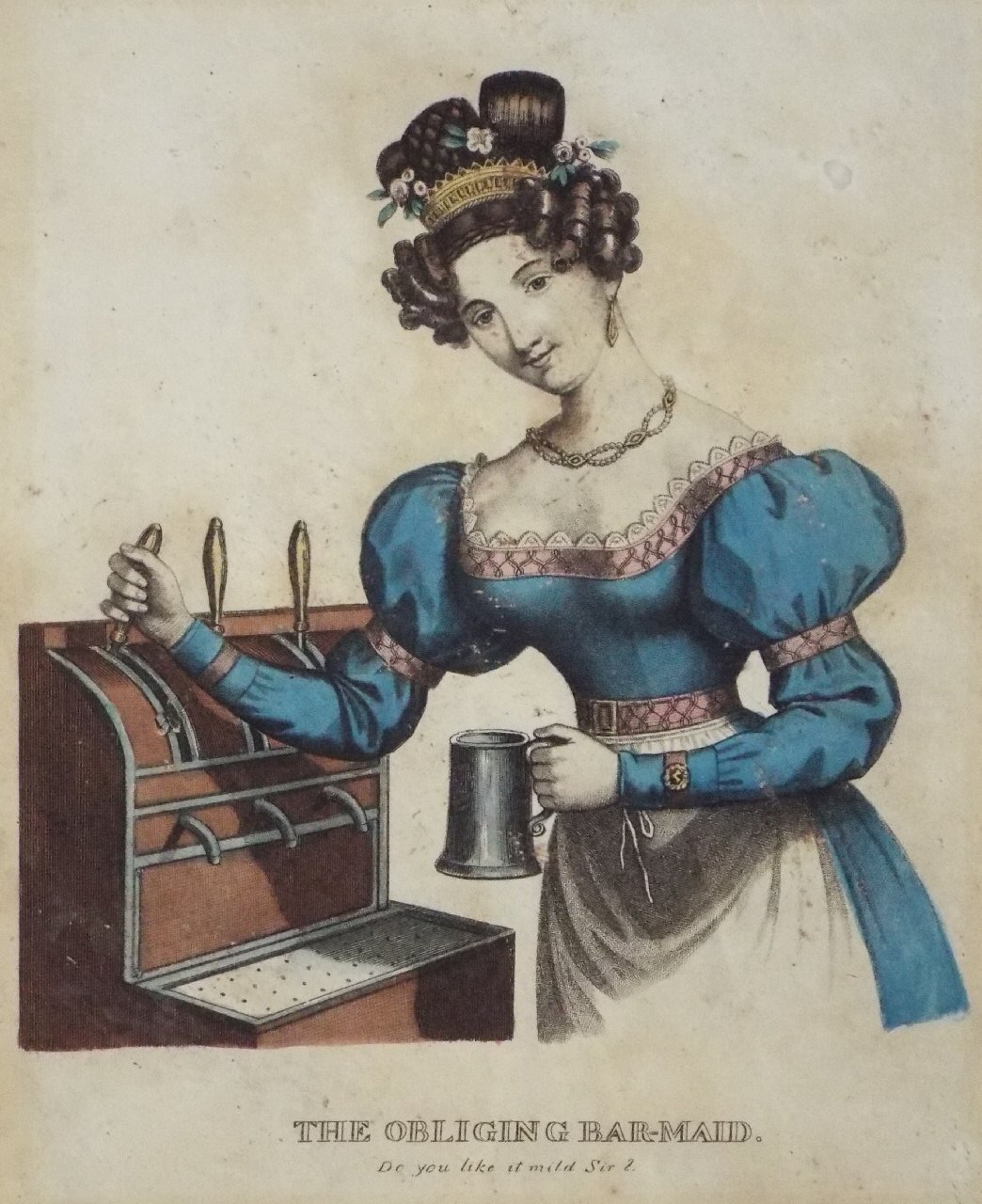 Lithograph - The Obliging Bar-Maid. Do you like it mild Sir?